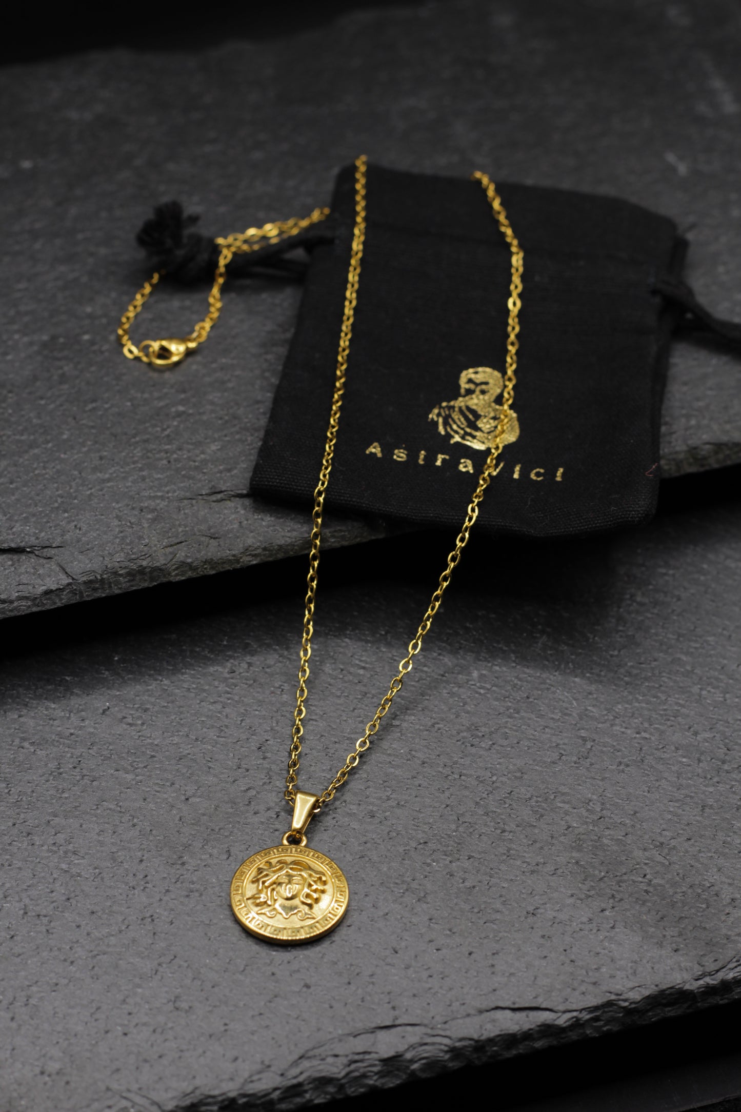 Medusa Head Pendant Necklace - Gold