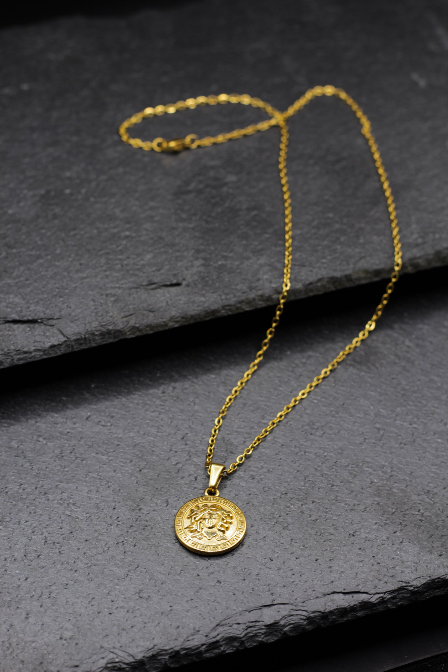 Medusa Head Pendant Necklace - Gold