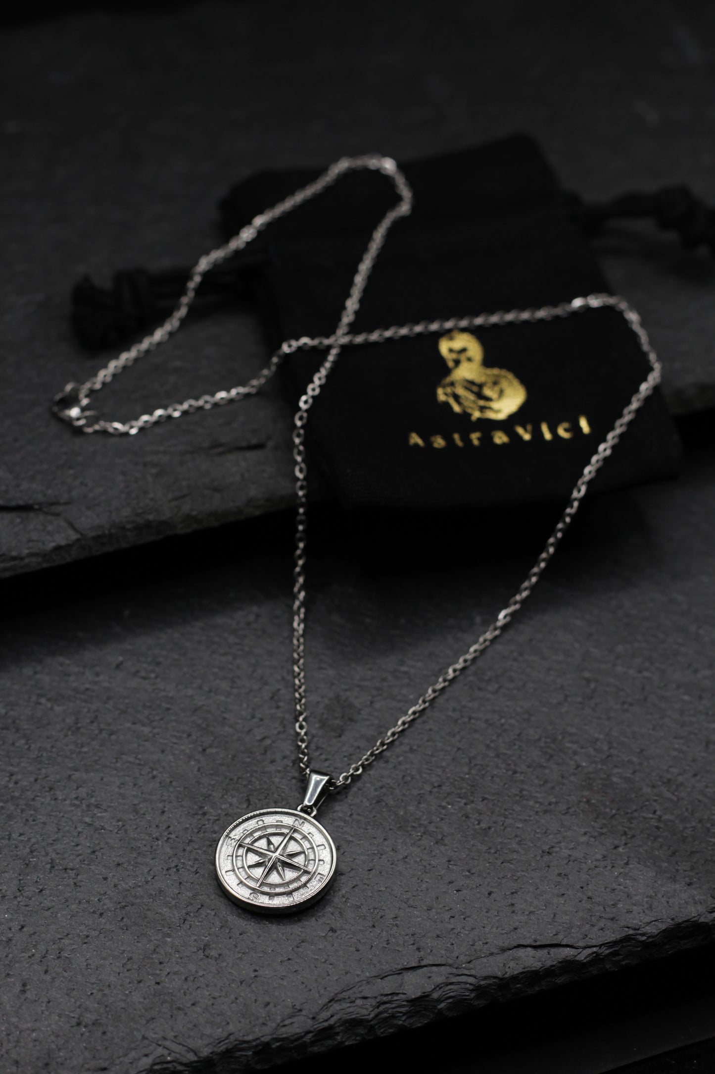 Compass Medallion Necklace - Silver