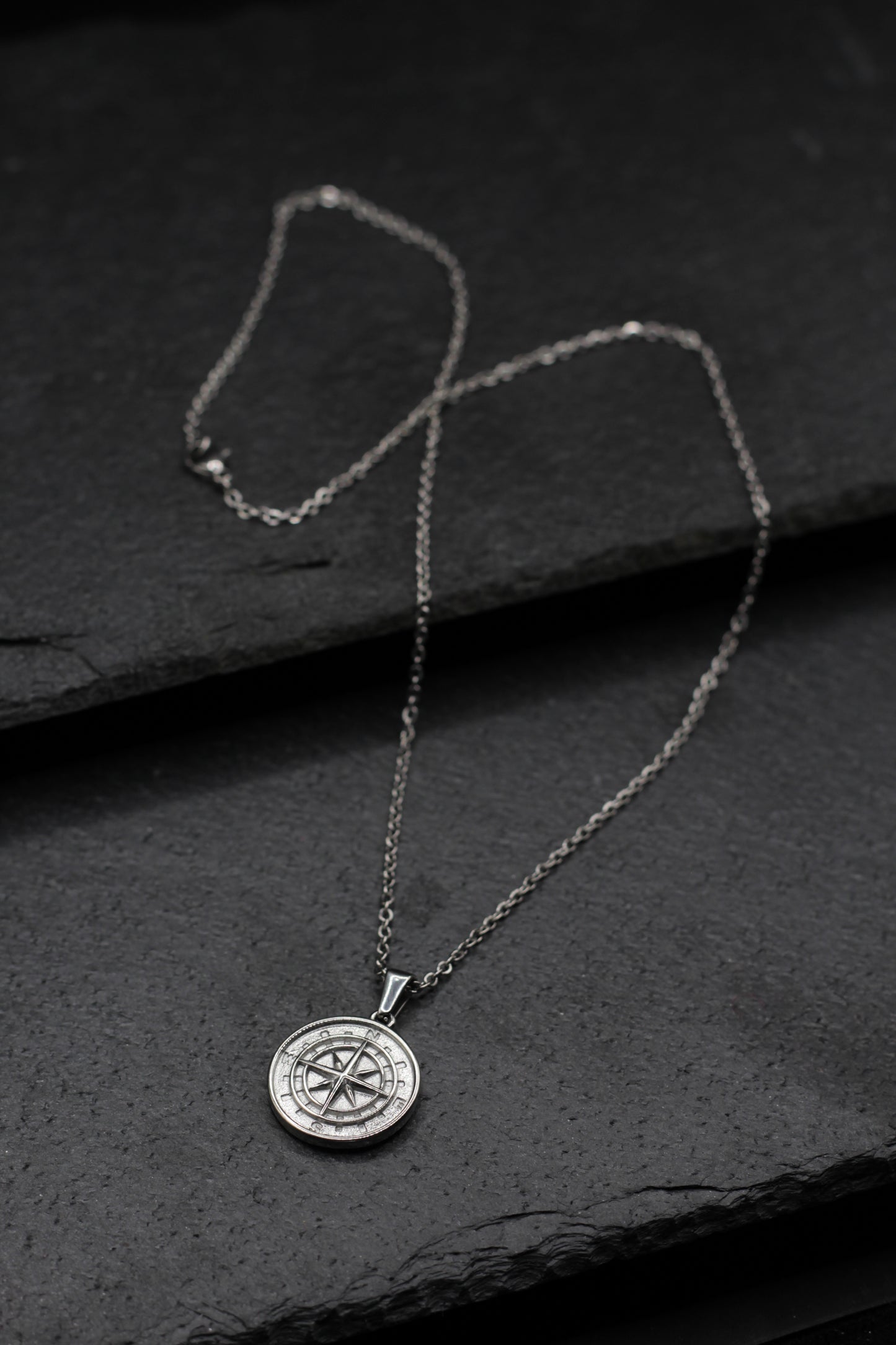 Compass Medallion Necklace - Silver