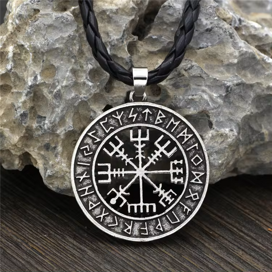 Viking Rune Pendant Rope Necklace - Silver